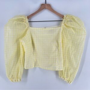 AVAVAV Firenze Sheer Gingham Puff Sleeve Top Feminine Prairie Lightweight